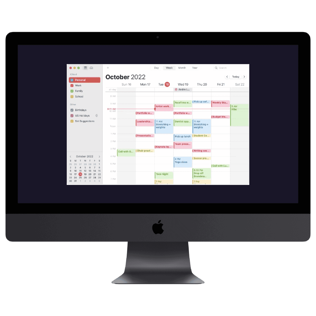 iMac with calendar app open with lots of appointments